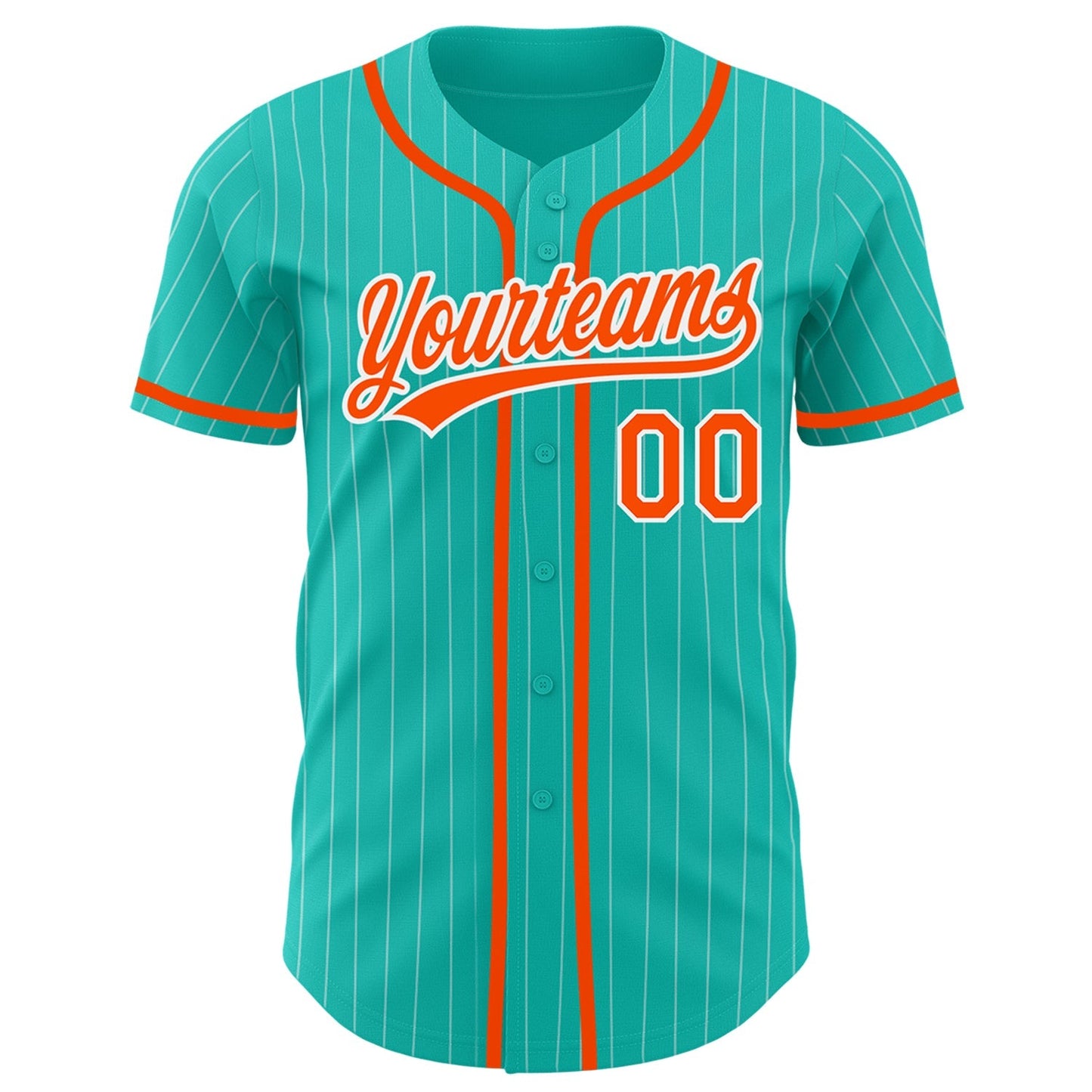 Custom Aqua White Pinstripe Orange Authentic Baseball Jersey baseball jersey product view 2