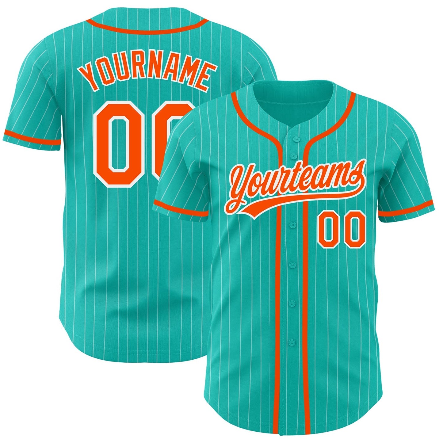 Custom Aqua White Pinstripe Orange Authentic Baseball Jersey baseball jersey product view 1