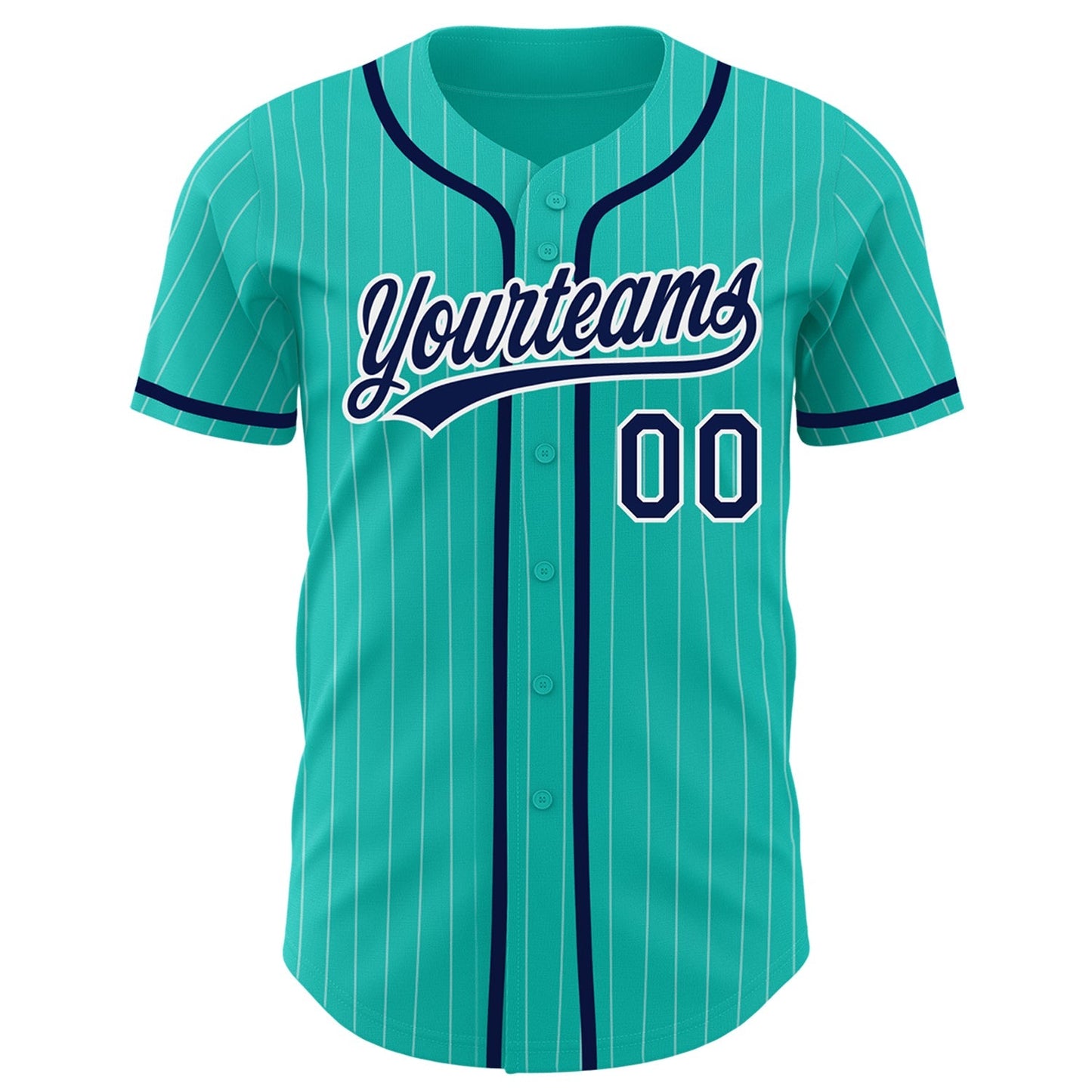 Custom Aqua White Pinstripe Navy Authentic Baseball Jersey baseball jersey product view 2