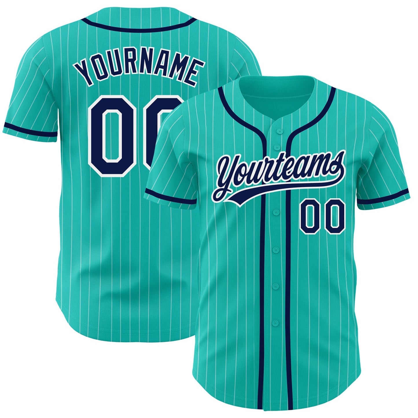 Custom Aqua White Pinstripe Navy Authentic Baseball Jersey baseball jersey product view 1