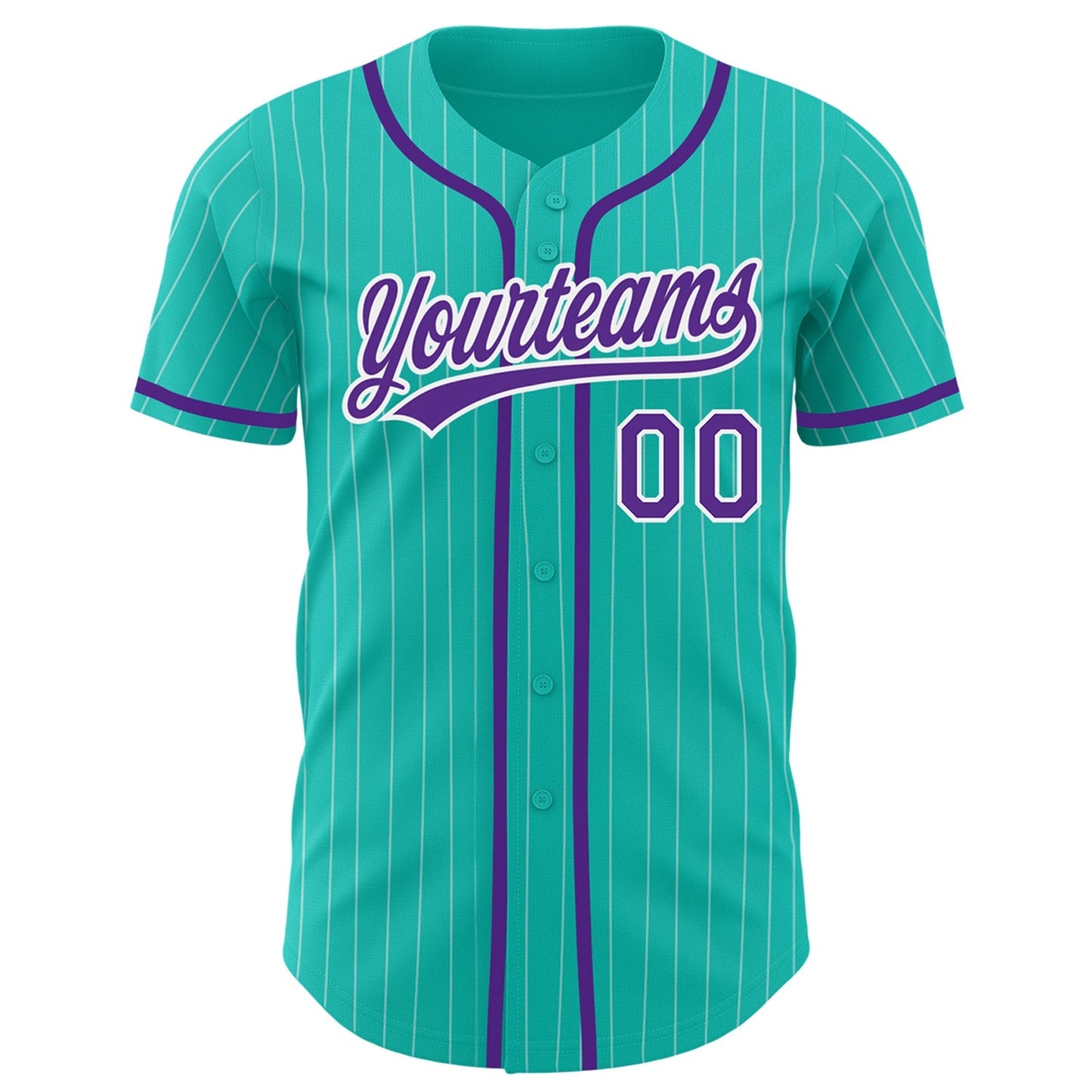 Custom Aqua White Pinstripe Purple Authentic Baseball Jersey baseball jersey product view 2