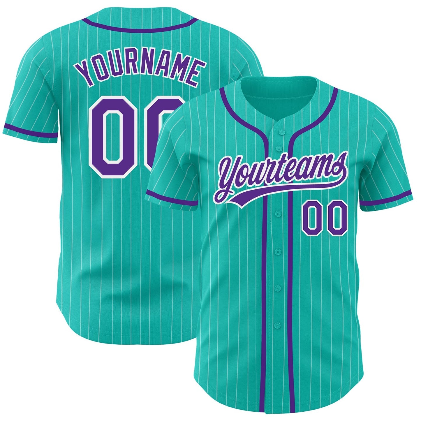 Custom Aqua White Pinstripe Purple Authentic Baseball Jersey baseball jersey product view 1
