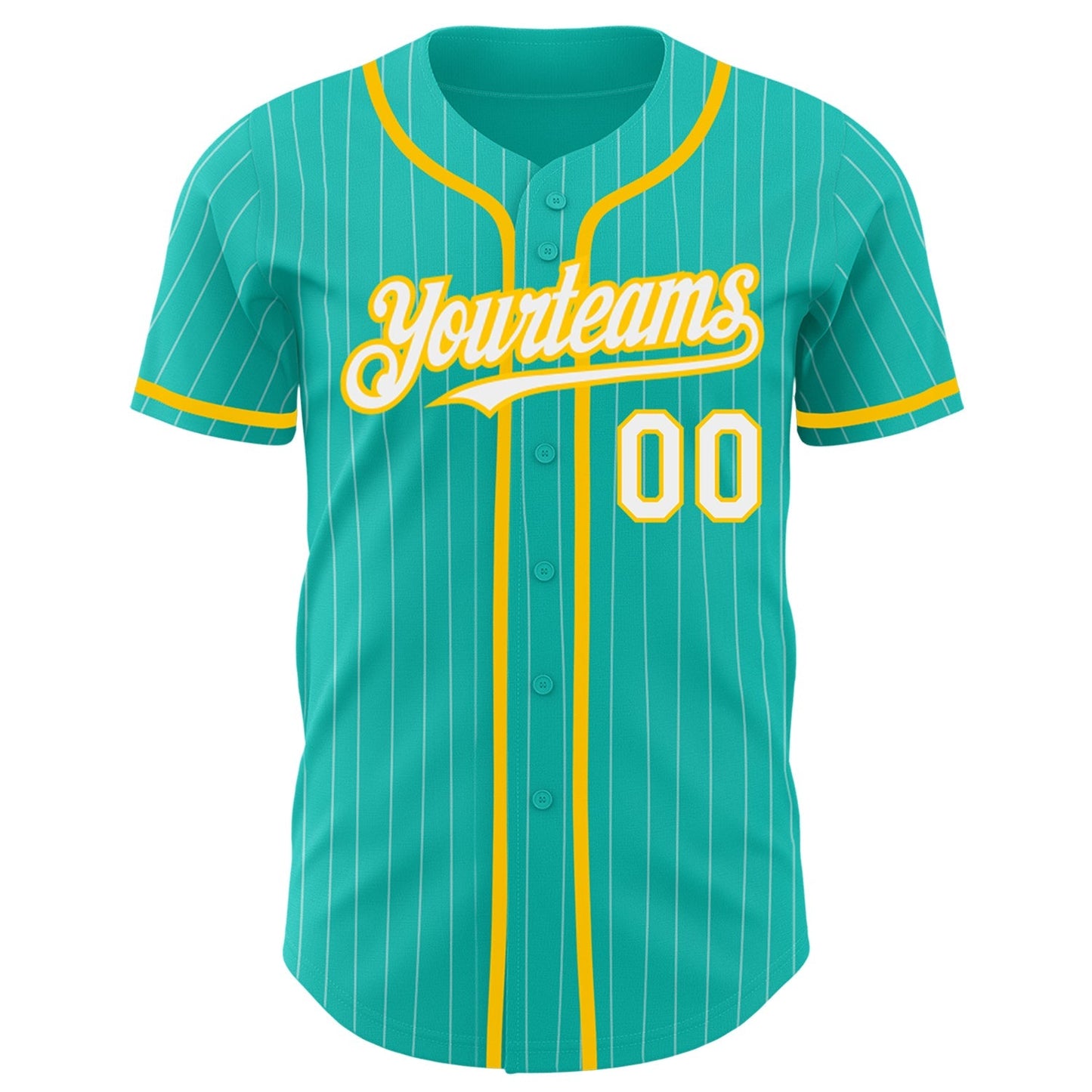 Custom Aqua White Pinstripe White-Yellow Authentic Baseball Jersey baseball jersey product view 2