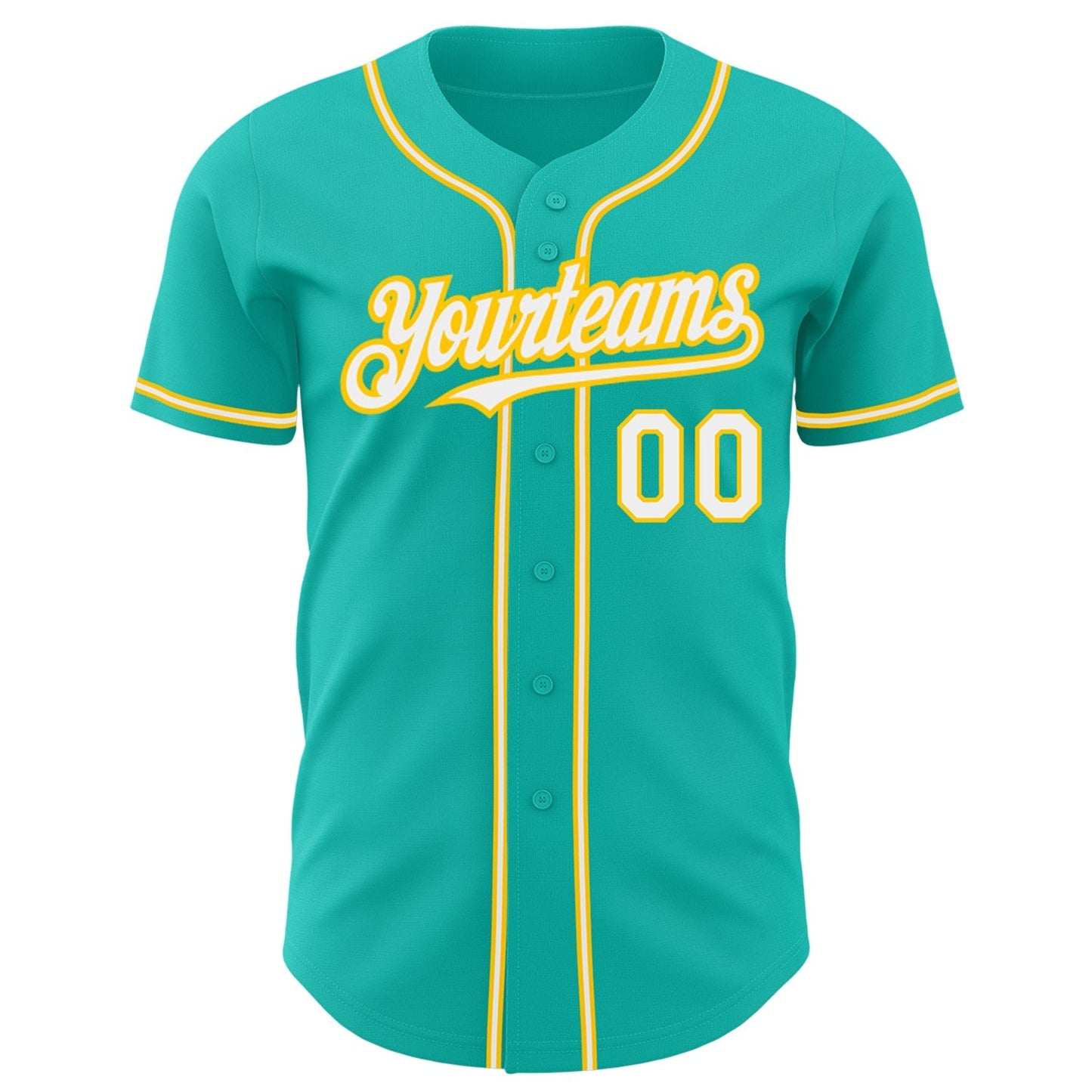 Custom Aqua White-Yellow Authentic Baseball Jersey baseball jersey product view 2