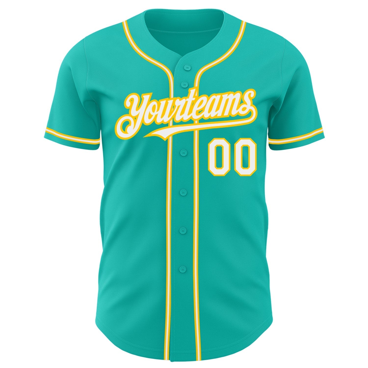 Custom Aqua White-Yellow Authentic Baseball Jersey baseball jersey product view 2