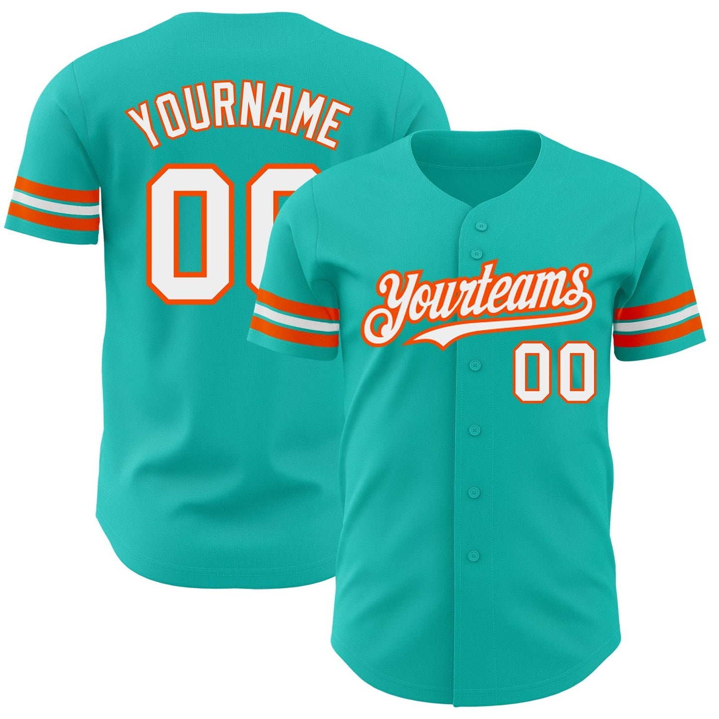 Custom Aqua White-Orange Authentic Baseball Jersey baseball jersey product view 1