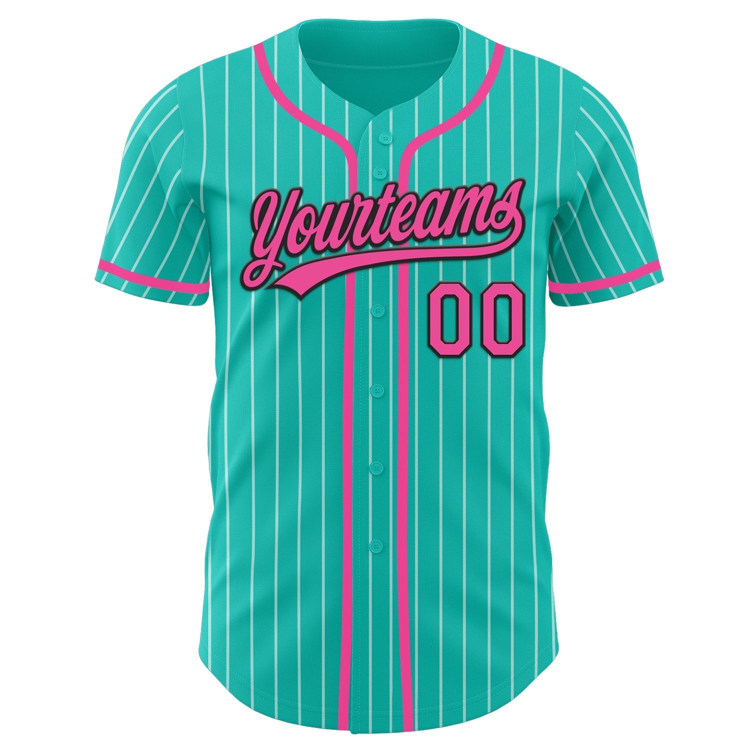 Custom Aqua White Pinstripe Pink-Black Authentic Baseball Jersey baseball jersey product view 2