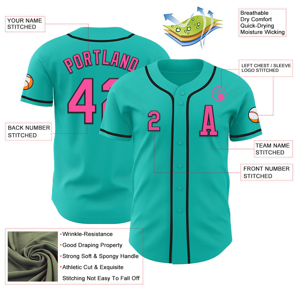 Custom Aqua Pink-Black Authentic Baseball Jersey baseball jersey product view 2