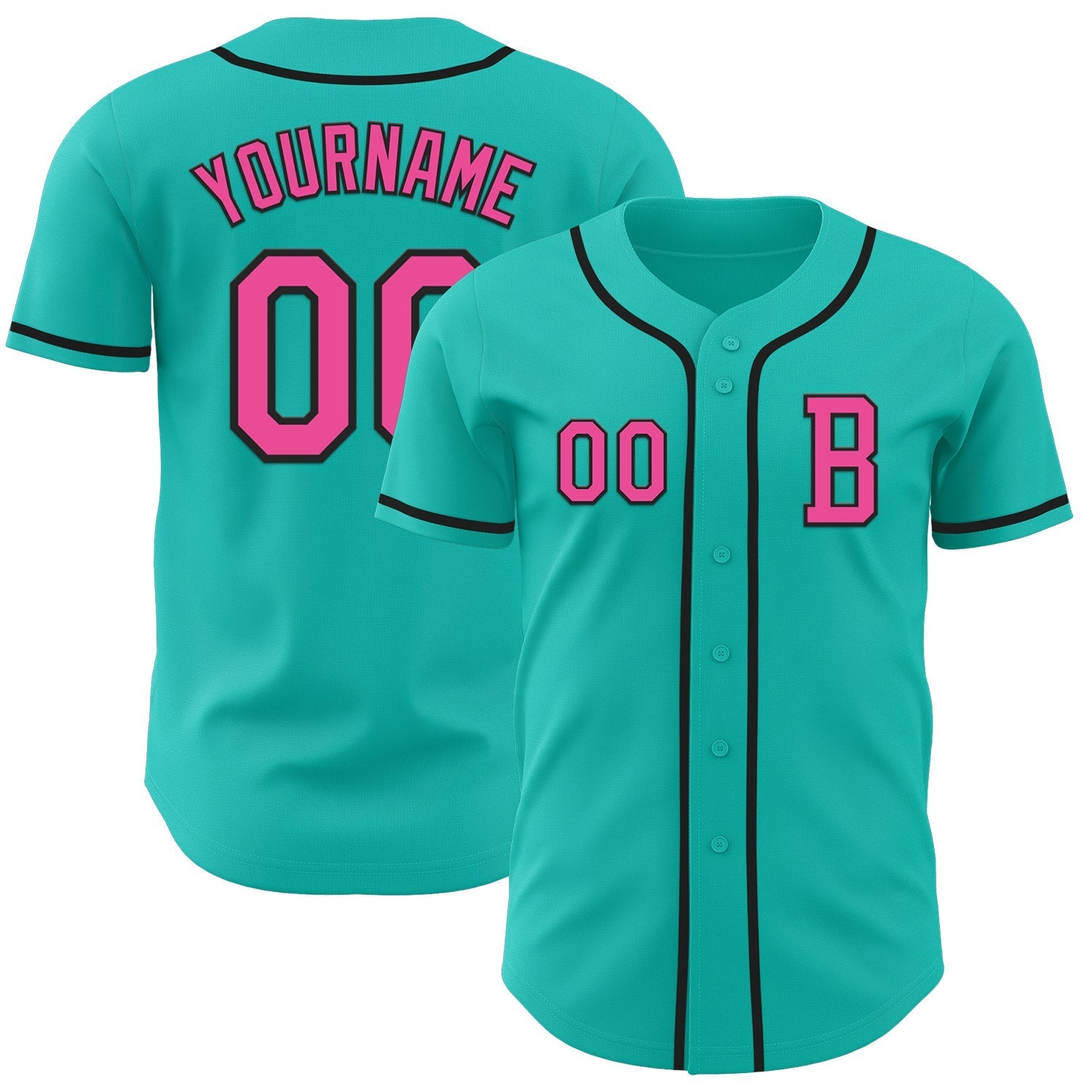 Custom Aqua Pink-Black Authentic Baseball Jersey baseball jersey product view 1