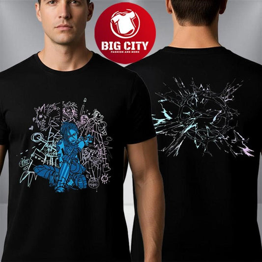 Arcane Riot Games Jinx Two Sided Shirt Unisex T-shirt, Sweatshirt, Hoodie, Long Sleeve Tee - T-Shirt, Sweatshirt, Hoodie