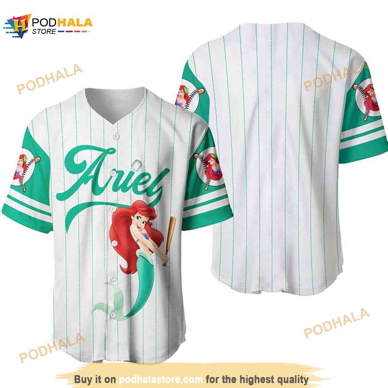 Ariel Princess The Little Mermaid Pinstripe 3D Baseball Jersey baseball jersey product view 1