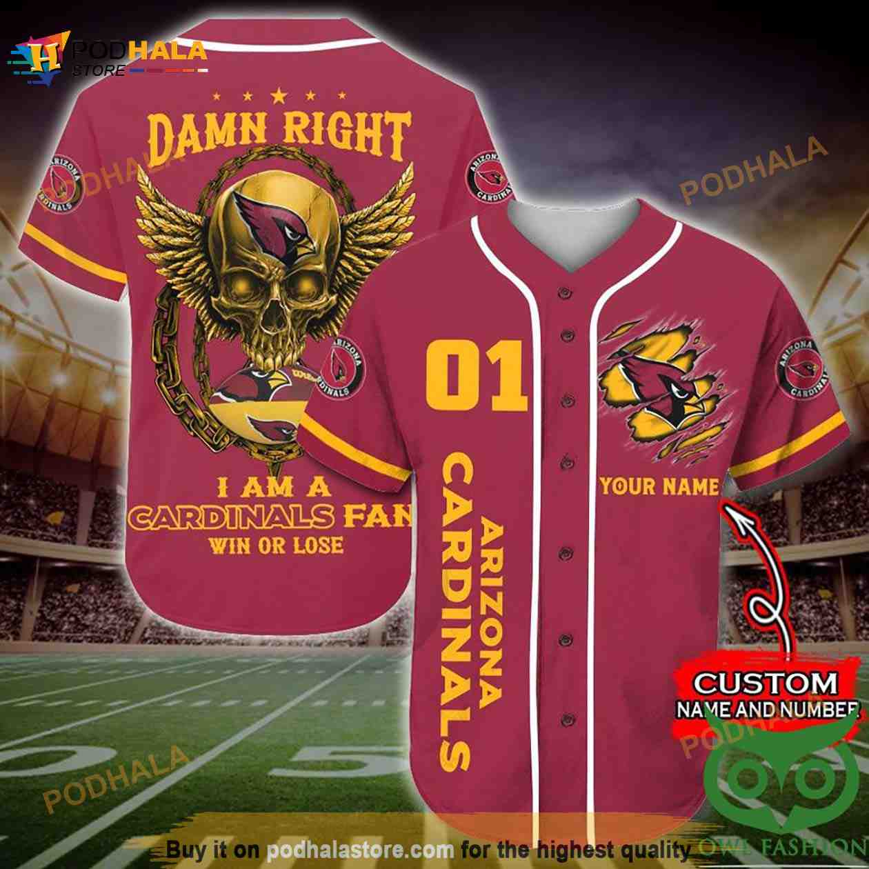 Arizona Cardinals 3D Baseball Jersey Personalized Gift, Custom Name Number baseball jersey product view 1