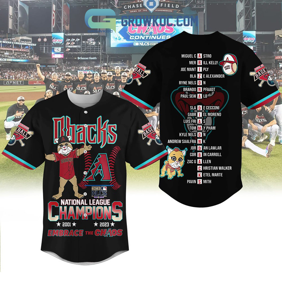 Arizona Dbacks NL Champions 2023 Embrace The Chaos Baseball Jersey baseball jersey product view 1