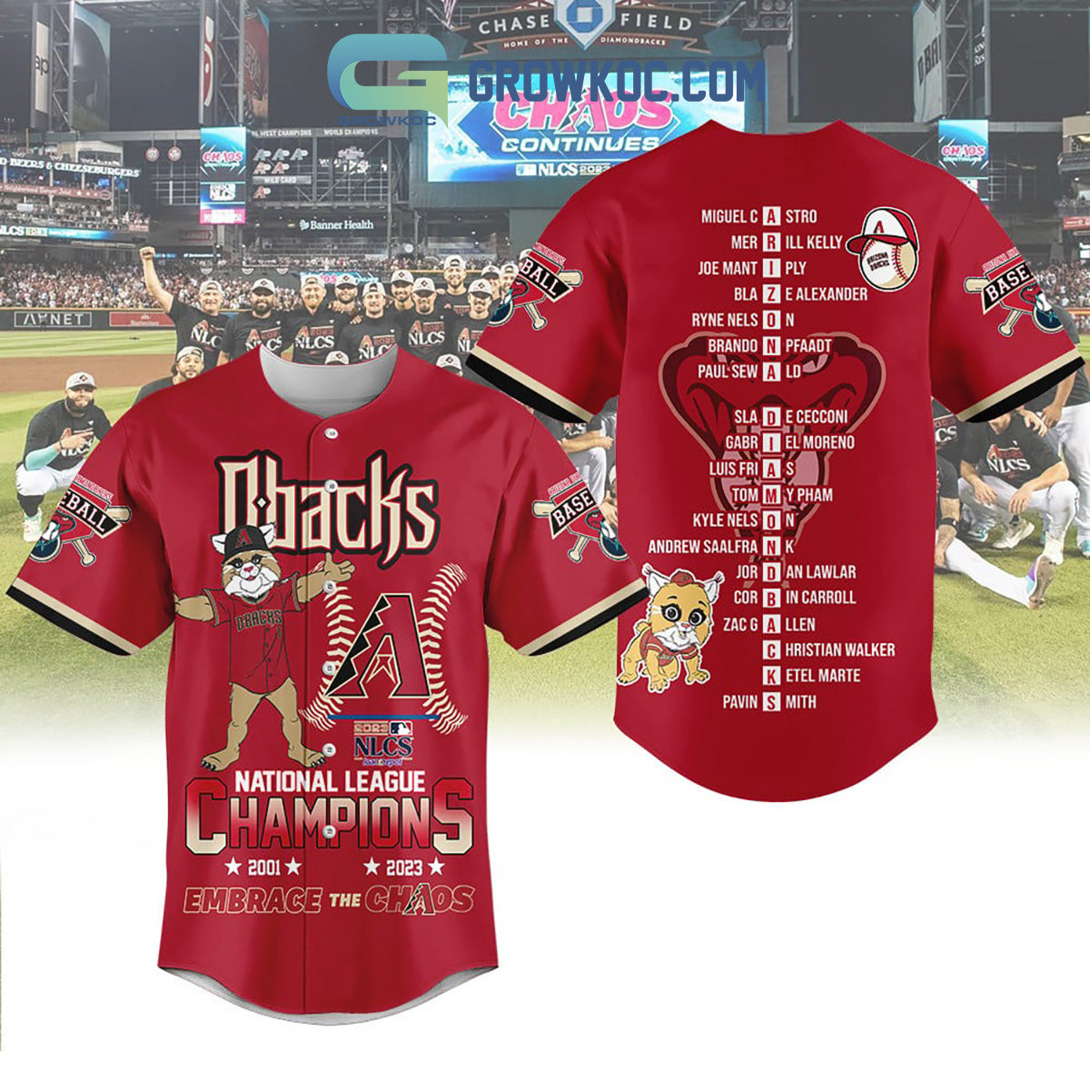 Arizona Dbacks NL Champions 2023 Embrace The Chaos Baseball Jersey baseball jersey product view 2