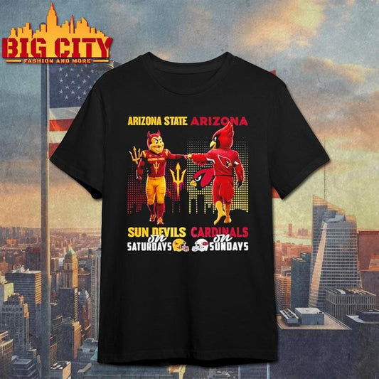 Arizona State Sun Devils On Saturdays Vs Arizona Cardinals On Sundays Mascot Shirt Unisex T-shirt, Sweatshirt, Hoodie, Long Sleeve Tee - T-Shirt, Sweatshirt, Hoodie