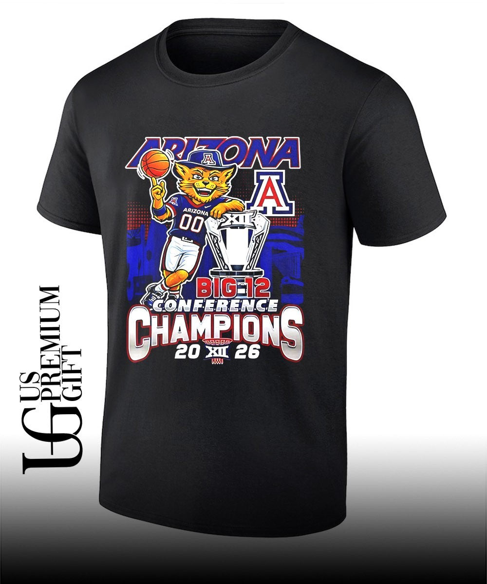 Arizona Wildcats 2026 Big 12 Tournament Champions mascot trophy shirt Unisex T-shirt, Sweatshirt, Hoodie, Long Sleeve Tee - T-Shirt, Sweatshirt, Hoodie
