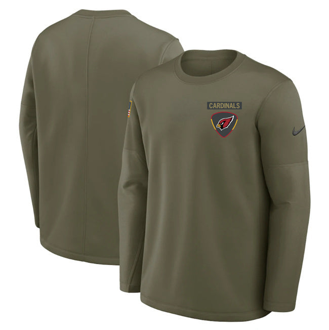 Arizona Cardinals Olive 2025 Salute to Service Sideline Coaches Therma-FIT Long Football Jersey football jersey product view 1