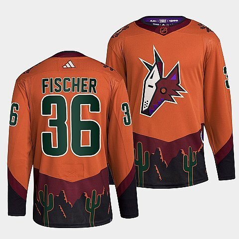 Arizona Coyotes #36 christian-fischer-orange-2022reverse-retro-2.0-authentic-primegreen-jersey sports jersey product view 1