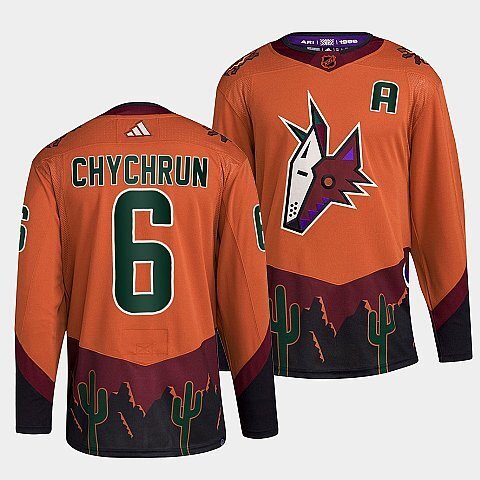 Arizona Coyotes #6 jakob-chychrun-orange-2022reverse-retro-2.0-authentic-primegreen-jersey sports jersey product view 1