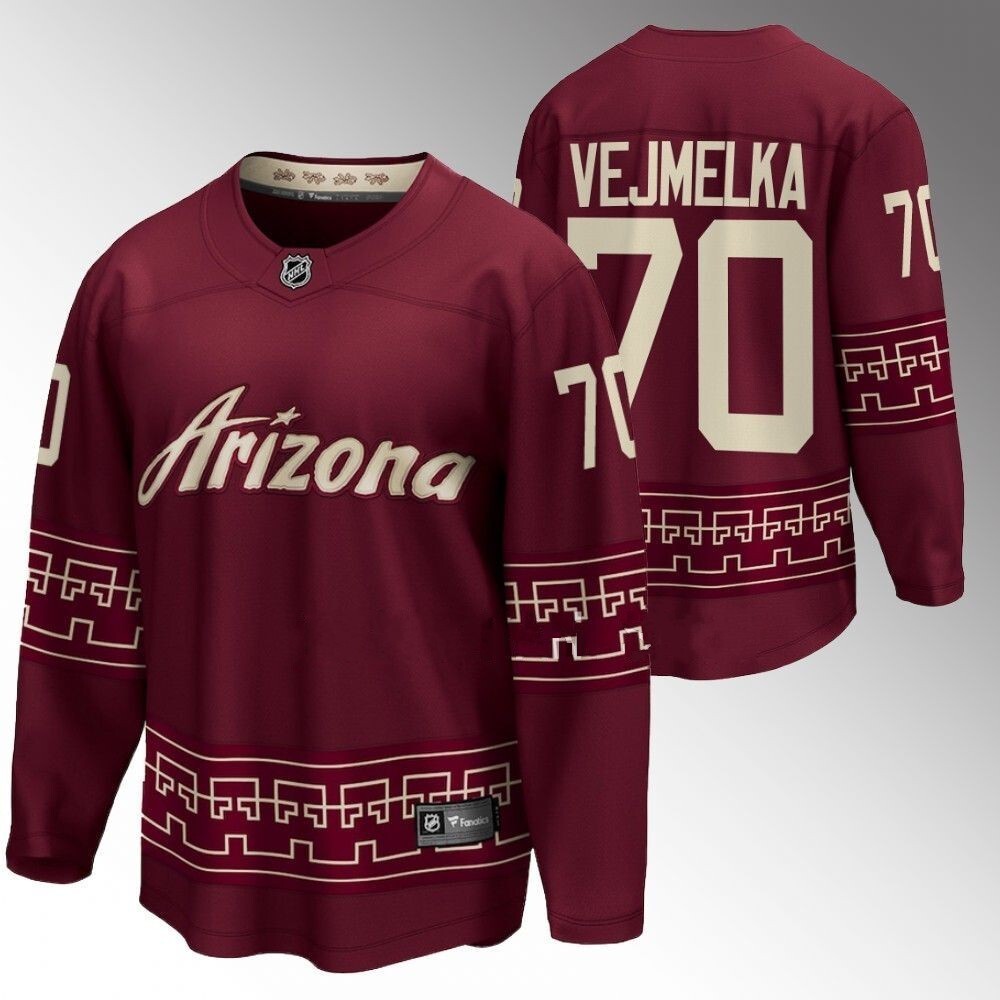 Arizona Coyotes #70 Karel Vejmelka 2022-23 Desert Night Alternate Garnet Jersey Hockey Jersey hockey jersey product view 1