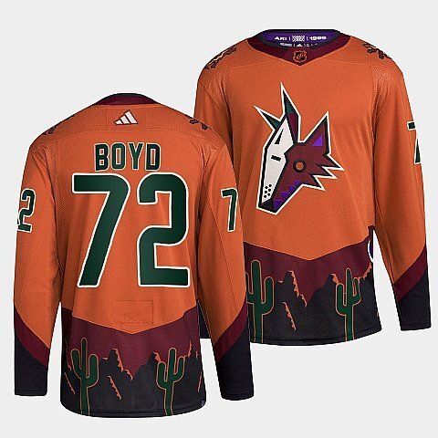 Arizona Coyotes #72 travis-boyd-orange-2022reverse-retro-2.0-authentic-primegreen-jersey Hockey Jersey hockey jersey product view 1