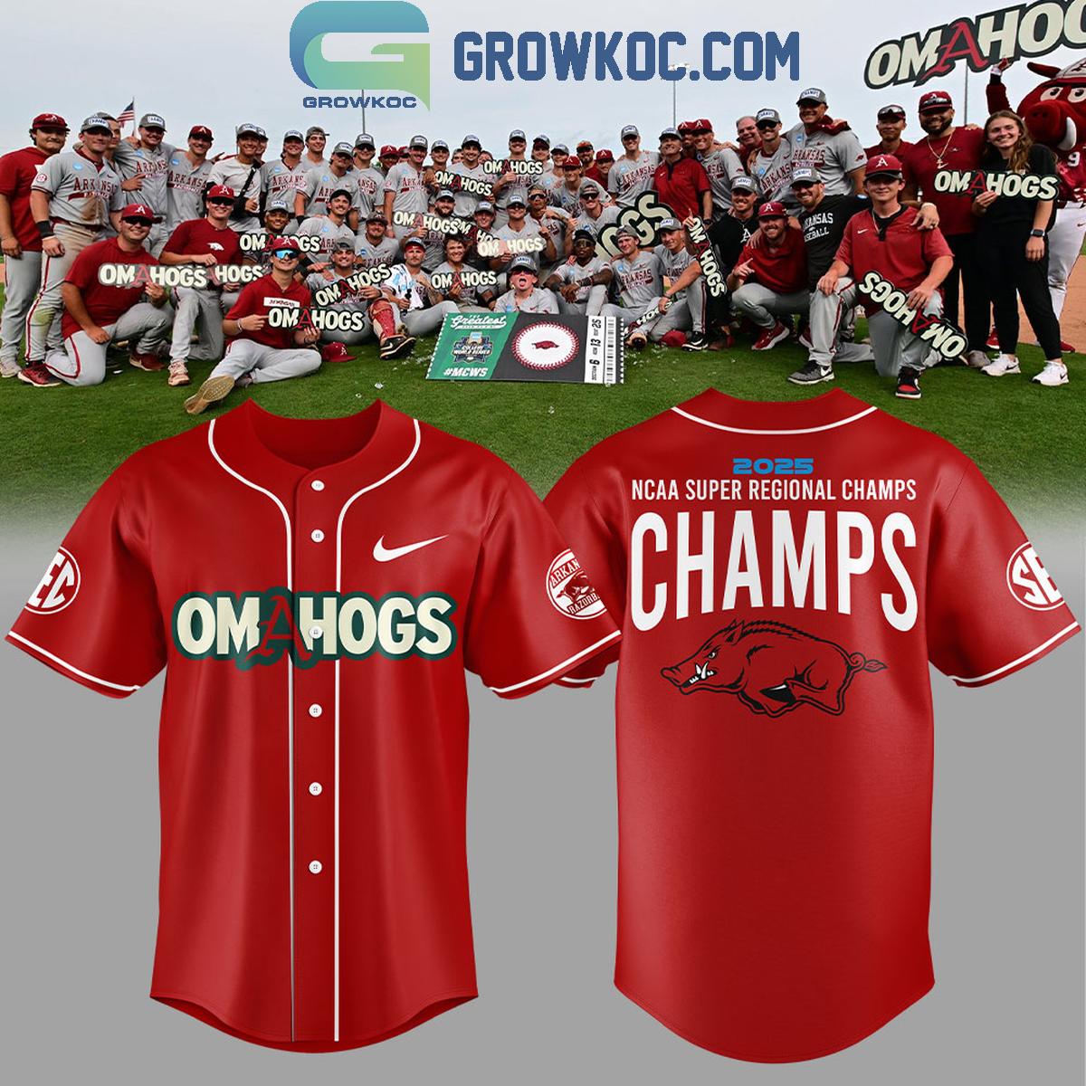 Arkansas Razorbacks Baseball NCAA Super Regional Champions Baseball Jersey baseball jersey product view 1