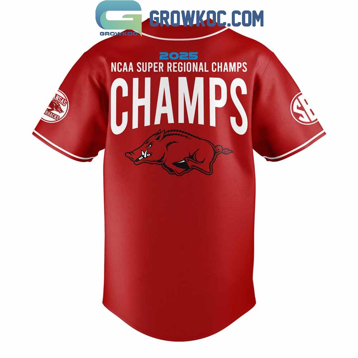 Arkansas Razorbacks Baseball NCAA Super Regional Champions Baseball Jersey baseball jersey product view 3