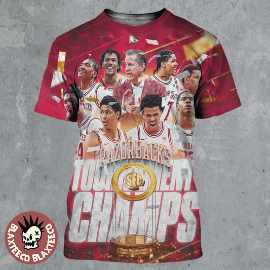 Arkansas Razorbacks Mens Basketball 2026 SEC Tournament Champions All Over Print Shirt Unisex T-shirt, Sweatshirt, Hoodie, Long Sleeve Tee - T-Shirt, Sweatshirt, Hoodie