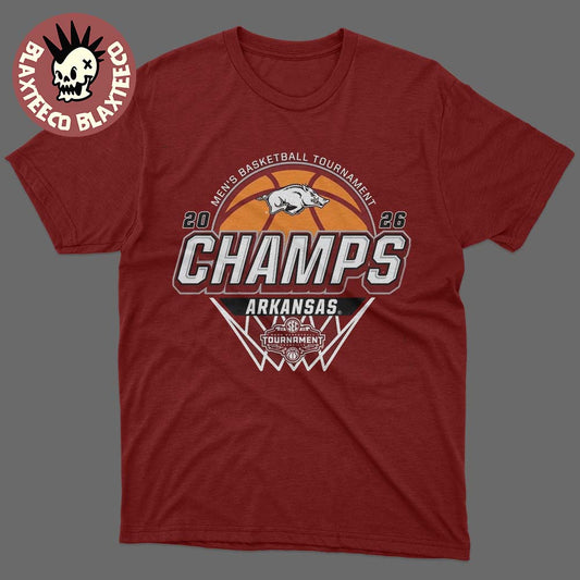 Arkansas Razorbacks Mens Basketball 2026 SEC Tournament Champions Locker Room Cardinal Red T-Shirt - T-Shirt, Sweatshirt, Hoodie