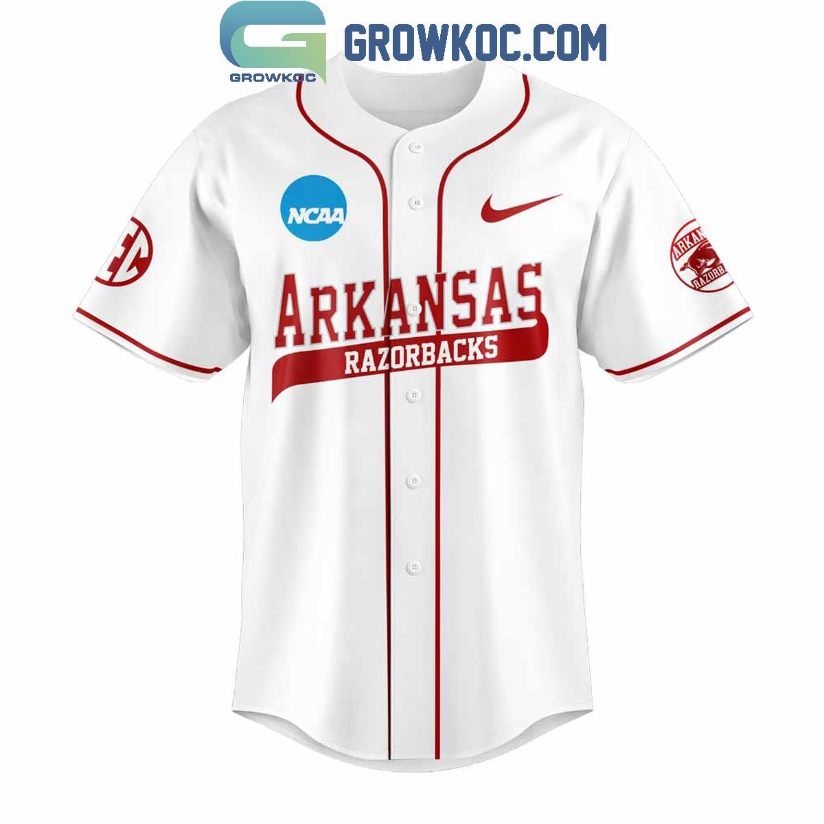 Arkansas Razorbacks Omahogs Champions White Baseball Jersey baseball jersey product view 2