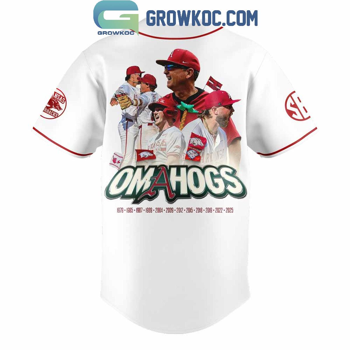 Arkansas Razorbacks Omahogs Champions White Baseball Jersey baseball jersey product view 3