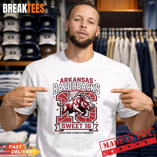 Arkansas Razorbacks Sweet 16 2026 Mens March Madness Mascot Shirt Unisex T-shirt, Sweatshirt, Hoodie, Long Sleeve Tee - T-Shirt, Sweatshirt, Hoodie