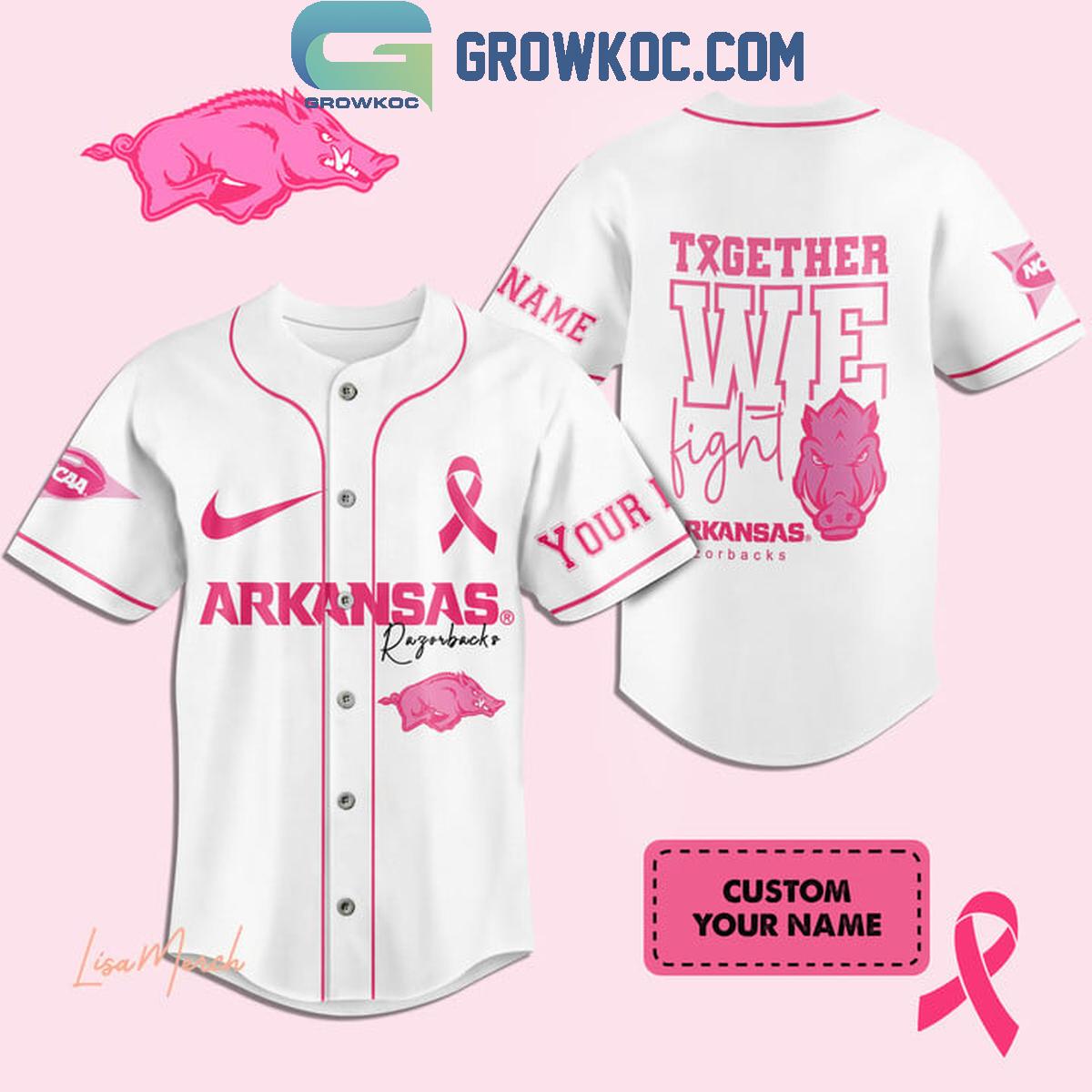Arkansas Razorbacks Together We Fight Breast Cancer Personalized Baseball Jersey baseball jersey product view 1