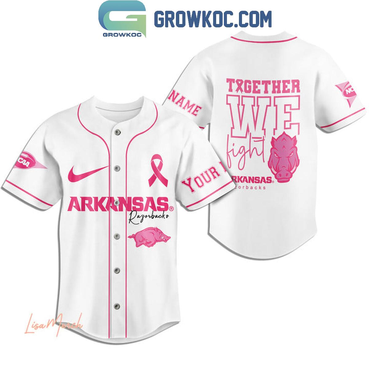 Arkansas Razorbacks Together We Fight Breast Cancer Personalized Baseball Jersey baseball jersey product view 2