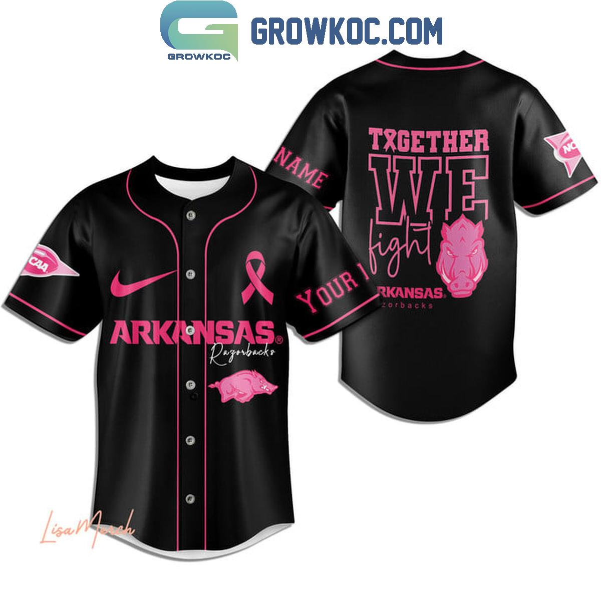 Arkansas Razorbacks Together We Fight Breast Cancer Personalized Baseball Jersey baseball jersey product view 3