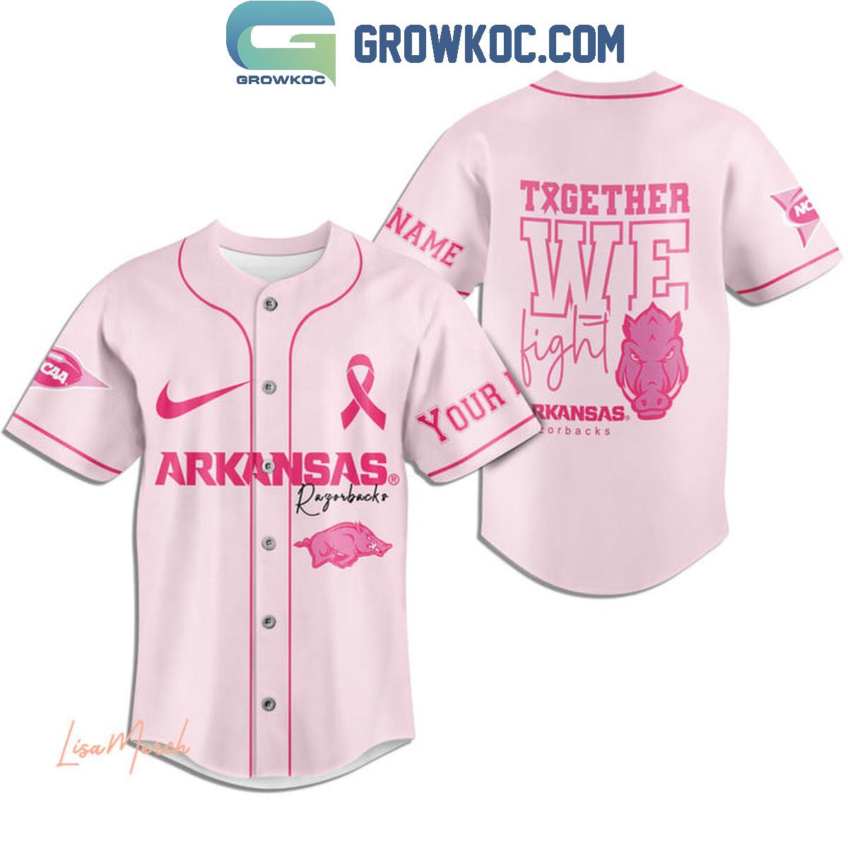 Arkansas Razorbacks Together We Fight Breast Cancer Personalized Baseball Jersey baseball jersey product view 4