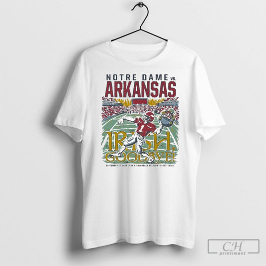Arkansas Vs Notre Dame Game Day 2025 September 27 T Shirt Tee Unisex T-shirt, Sweatshirt, Hoodie, Long Sleeve Tee - T-Shirt, Sweatshirt, Hoodie