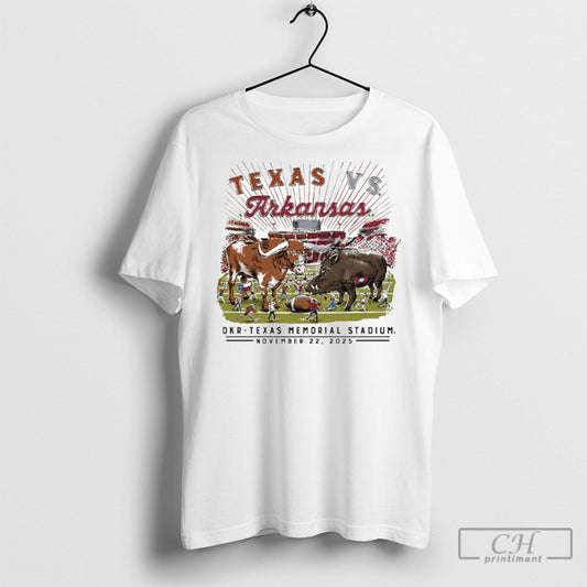 Arkansas Vs Texas Longhorns Game Day 2025 November 22 T Shirt Tee Unisex T-shirt, Sweatshirt, Hoodie, Long Sleeve Tee - T-Shirt, Sweatshirt, Hoodie