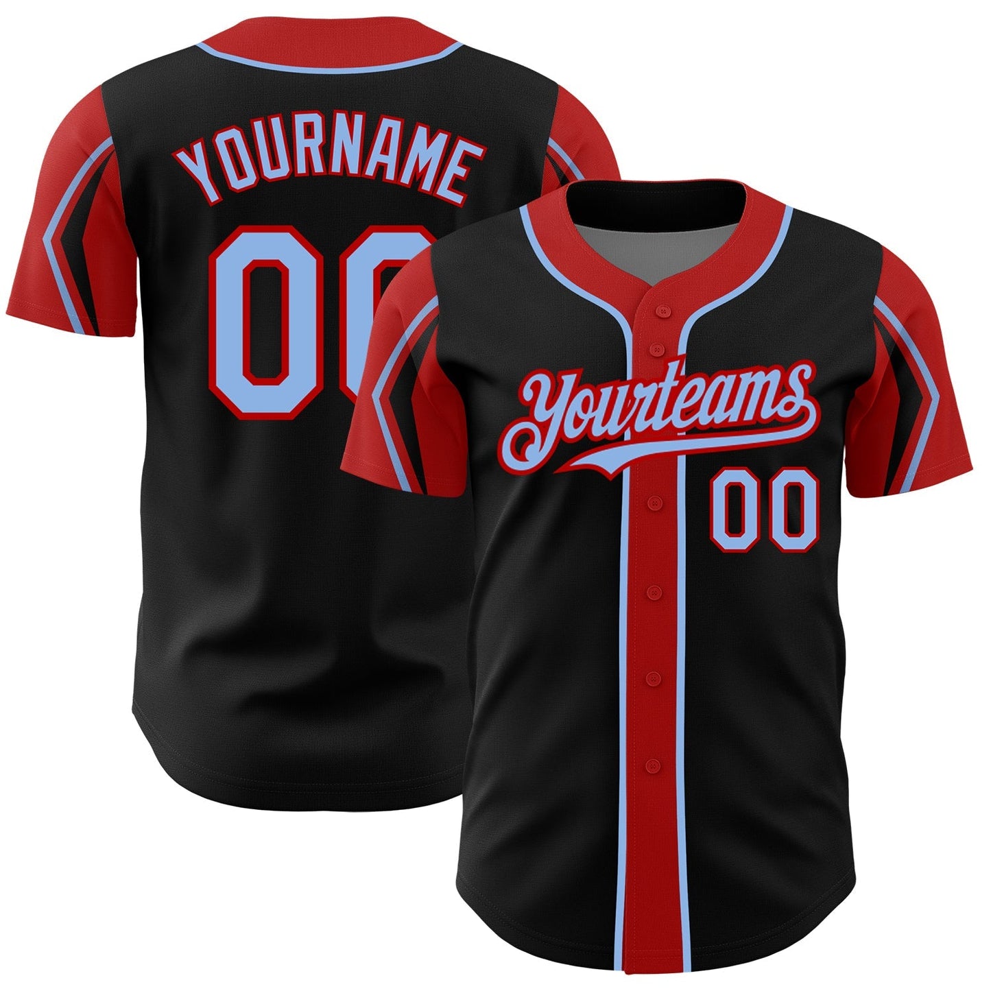 Custom Black Light Blue-Red 3 Colors Arm Shapes Authentic Baseball Jersey baseball jersey product view 1