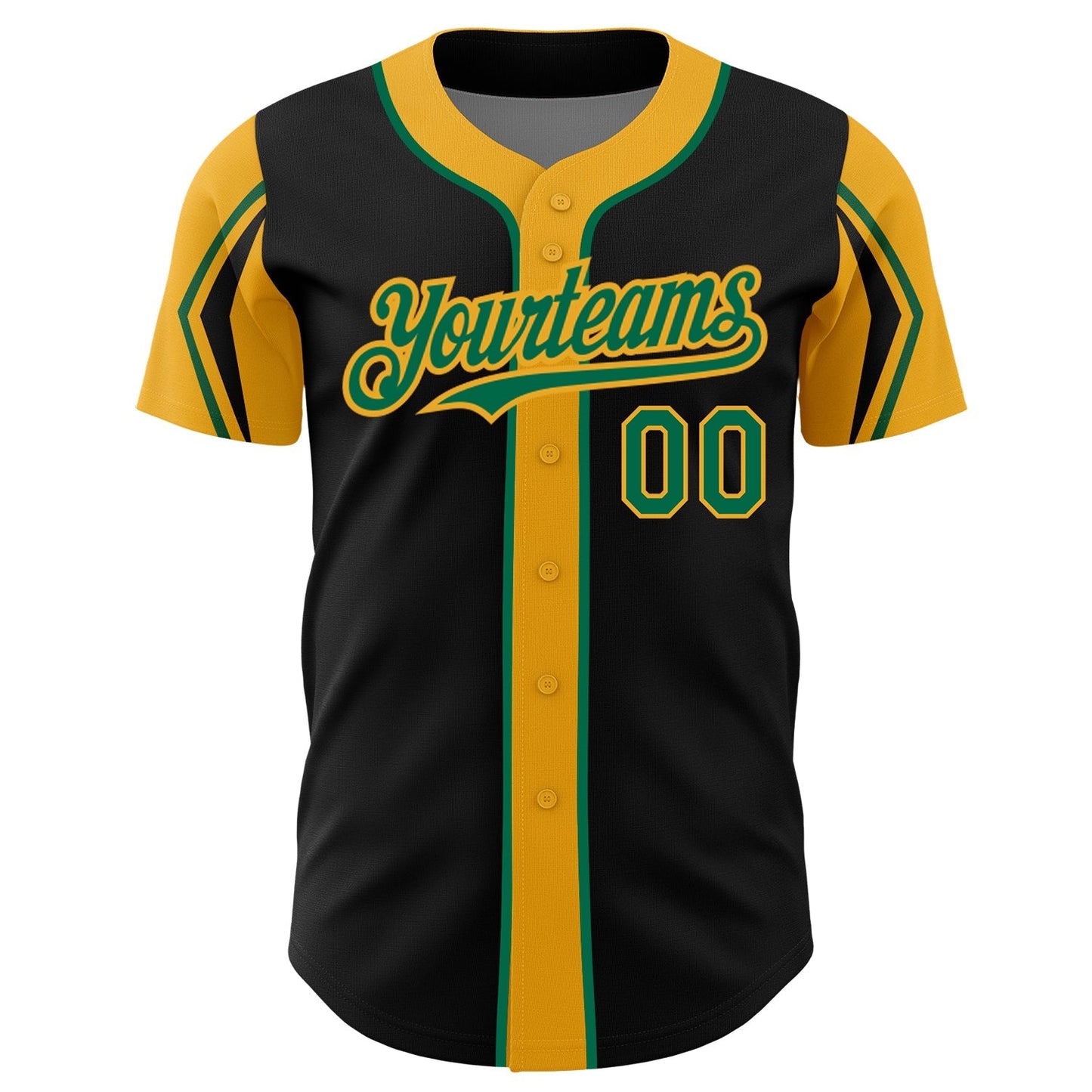Custom Black Kelly Green-Gold 3 Colors Arm Shapes Authentic Baseball Jersey baseball jersey product view 3