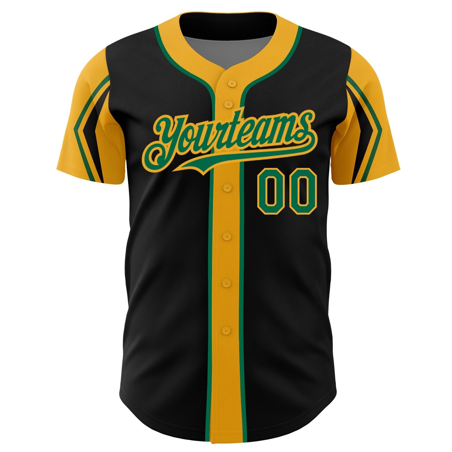 Custom Black Kelly Green-Gold 3 Colors Arm Shapes Authentic Baseball Jersey baseball jersey product view 3