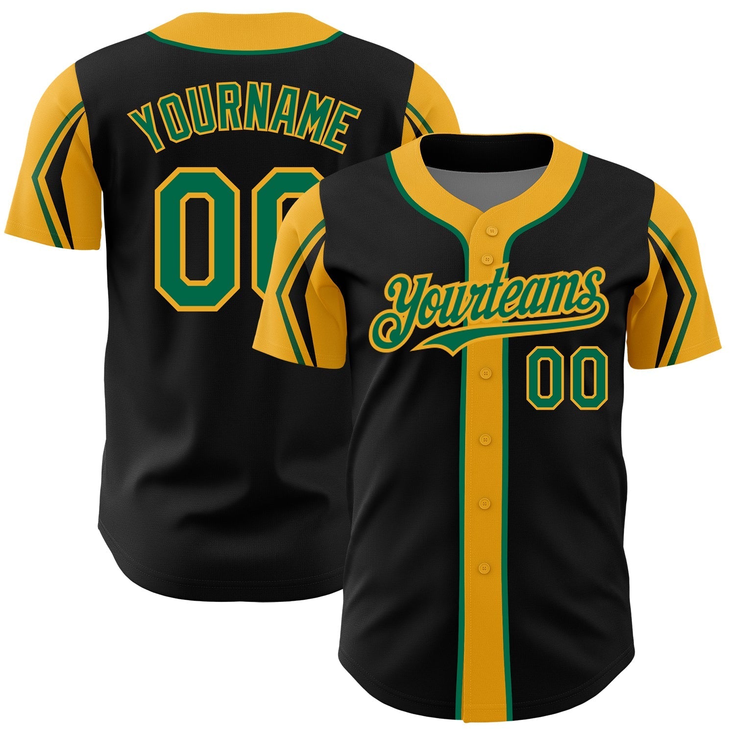 Custom Black Kelly Green-Gold 3 Colors Arm Shapes Authentic Baseball Jersey baseball jersey product view 1