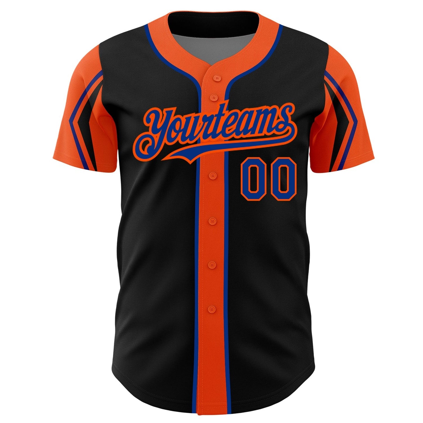 Custom Black Royal-Orange 3 Colors Arm Shapes Authentic Baseball Jersey baseball jersey product view 3