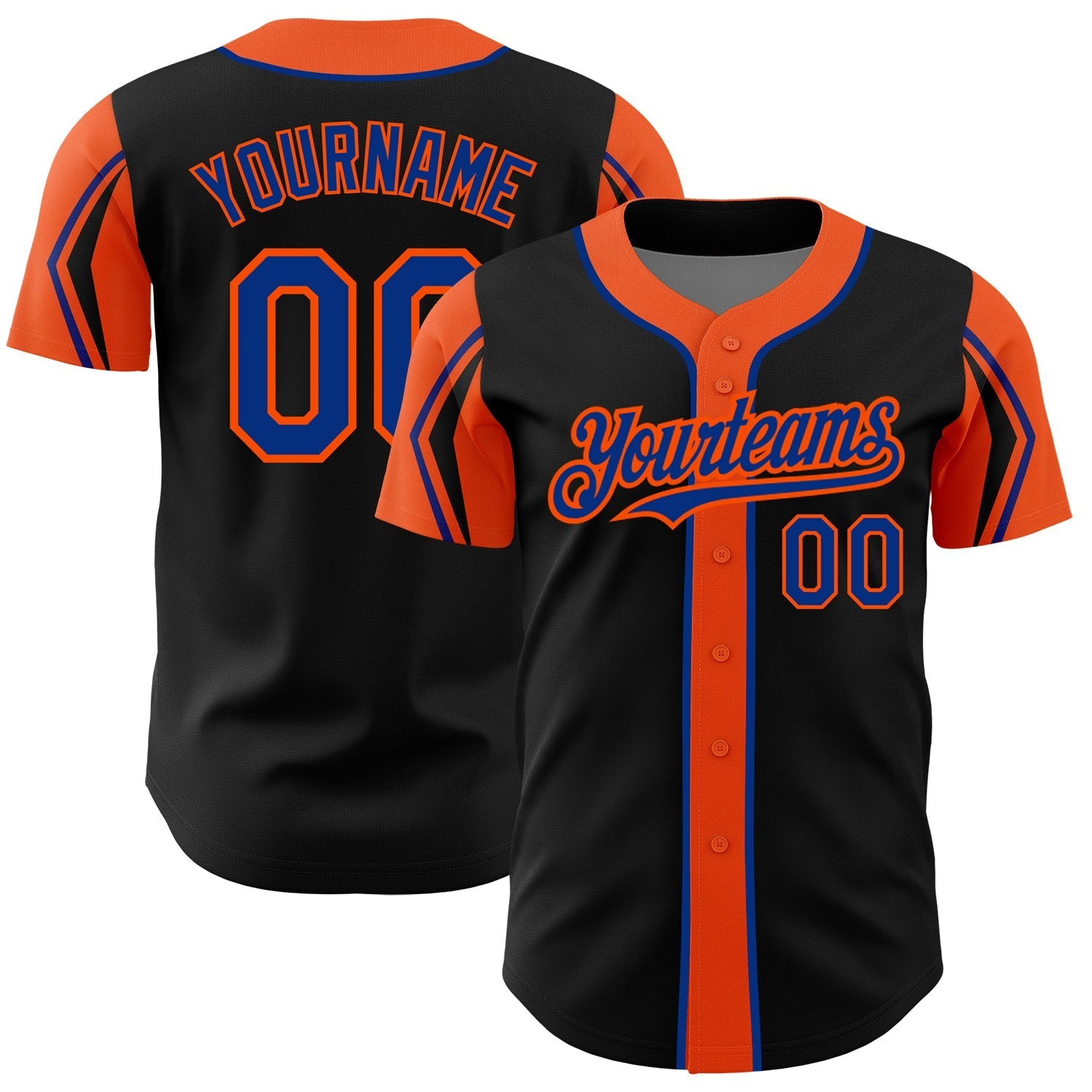 Custom Black Royal-Orange 3 Colors Arm Shapes Authentic Baseball Jersey baseball jersey product view 1