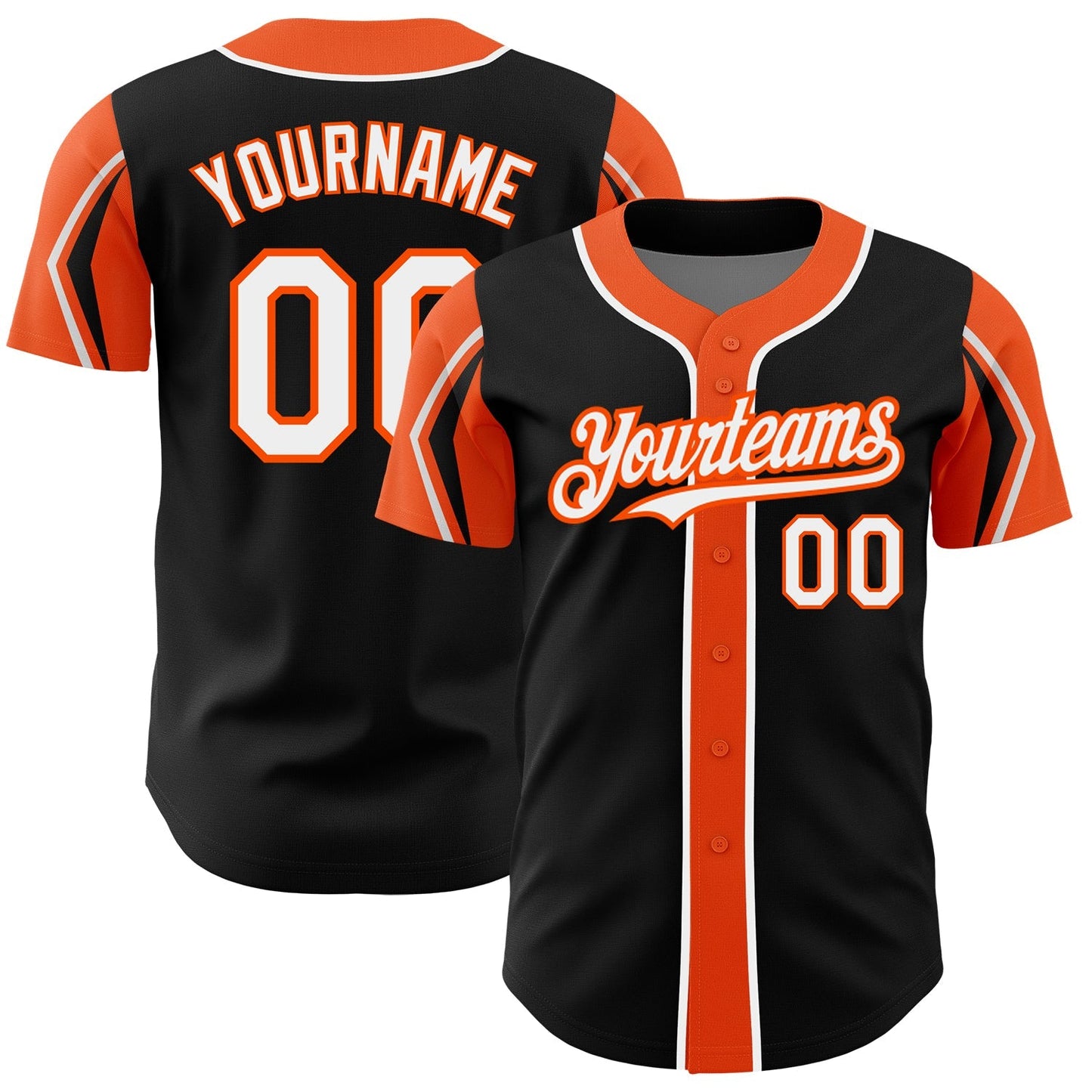 Custom Black White-Orange 3 Colors Arm Shapes Authentic Baseball Jersey baseball jersey product view 1