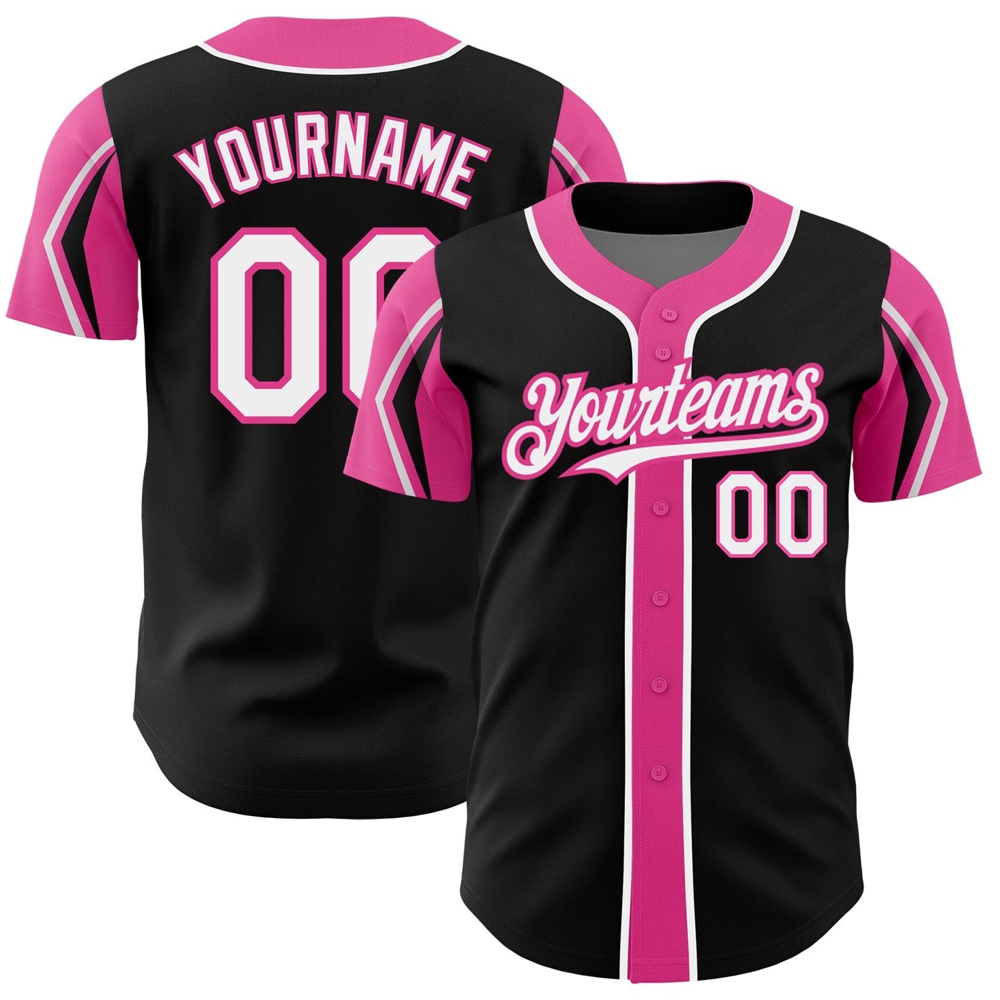 Custom Black White-Pink 3 Colors Arm Shapes Authentic Baseball Jersey baseball jersey product view 1