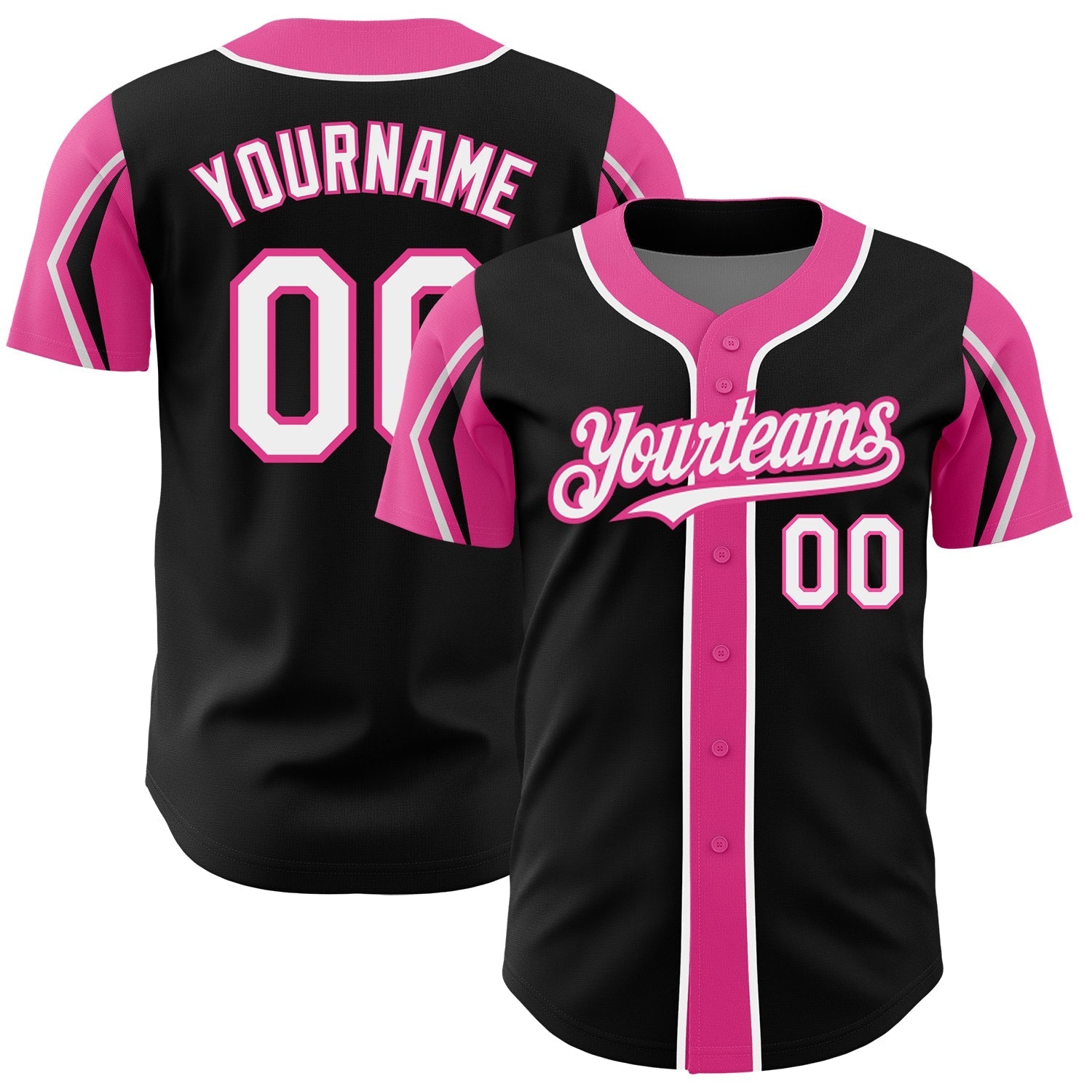 Custom Black White-Pink 3 Colors Arm Shapes Authentic Baseball Jersey baseball jersey product view 1