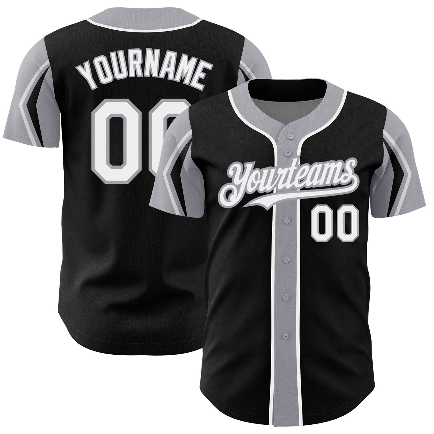 Custom Black White-Gray 3 Colors Arm Shapes Authentic Baseball Jersey baseball jersey product view 1