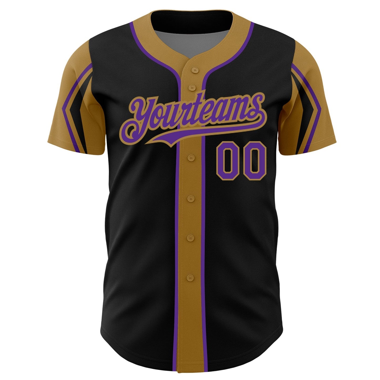 Custom Black Purple-Old Gold 3 Colors Arm Shapes Authentic Baseball Jersey baseball jersey product view 3