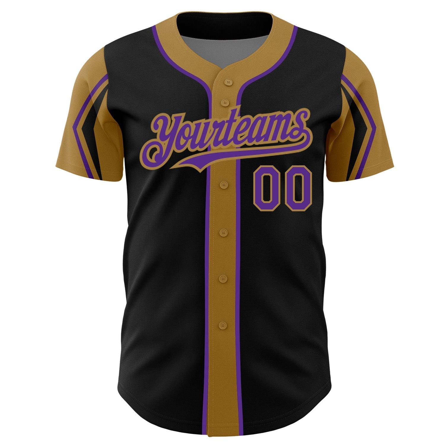 Custom Black Purple-Old Gold 3 Colors Arm Shapes Authentic Baseball Jersey baseball jersey product view 3